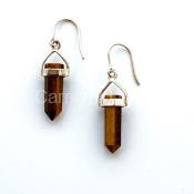 Gold Tigers' Eye Point Earrings