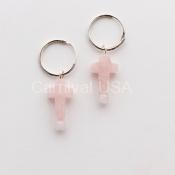 Sterling Silver Rose Quartz Cross Earrings