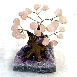 Rose Quartz Tree Bonsai Clay Trunk MED Size